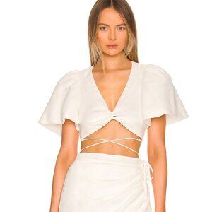 NEW Jonathan Simkhai White Sadie Puff-Sleeve Wrap Crop Top NWT - Size L